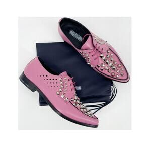 Prada Pink Studded Leather Oxford Lace Up Shoes with Silver Hardware IT 36
